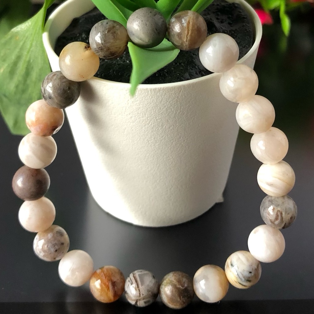 Bamboo Agate 8mm Natural Stone Beads Stretchable Bracelet